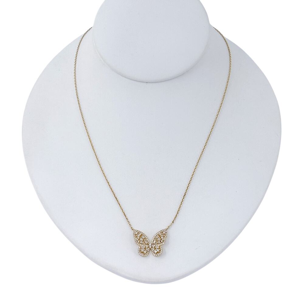 Estate Gold-Tone Sterling Silver 925 Cubic Zirconia Butterfly Necklace 16"-18"